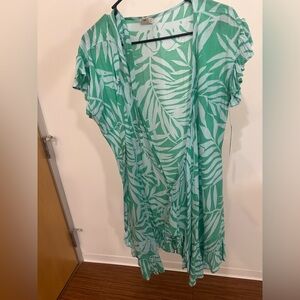 Billabong blue green turquoise tropical print wrap dress ruffles, Medium, NWT
